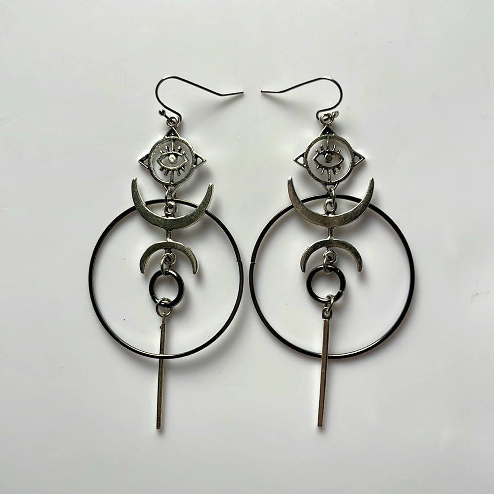Eye Moon child Dangle earrings Gold Gunmetal 2+ 20% off 3+ ship free